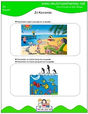 Resimli Zıt Kavram Çalışma Sayfaları